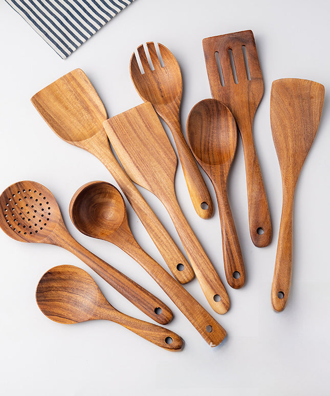 Seven-piece Set Solid Jujube Wood Kitchen Utensils Non-stick Pancake Frying Kitchenware Soup Spoon Leak Spoon Full Dinnerware