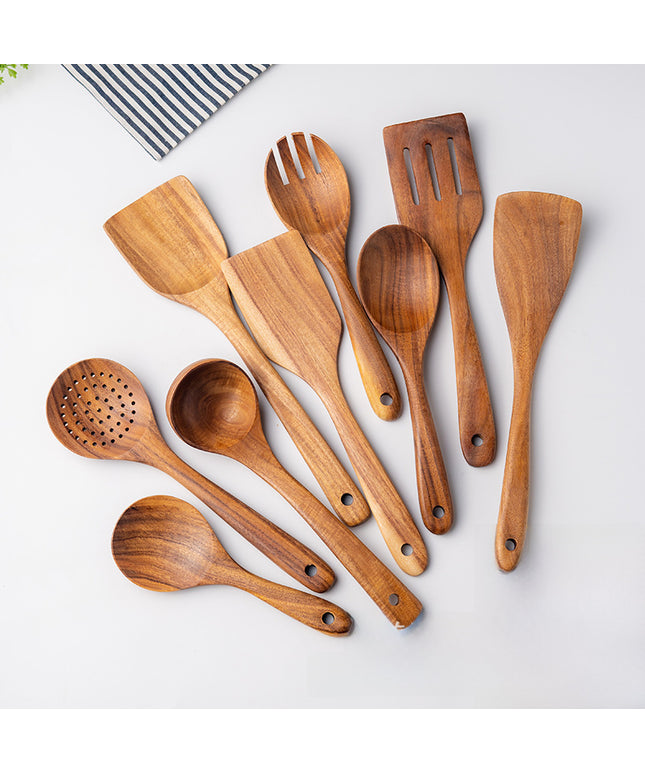 Seven-piece Set Solid Jujube Wood Kitchen Utensils Non-stick Pancake Frying Kitchenware Soup Spoon Leak Spoon Full Dinnerware