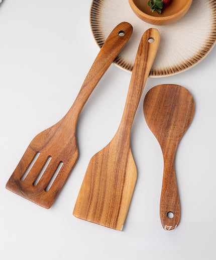 Seven-piece Set Solid Jujube Wood Kitchen Utensils Non-stick Pancake Frying Kitchenware Soup Spoon Leak Spoon Full Dinnerware