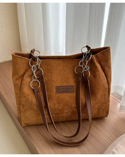 New Corduroy One-shoulder Tote Large Capacity Handbag For Women
